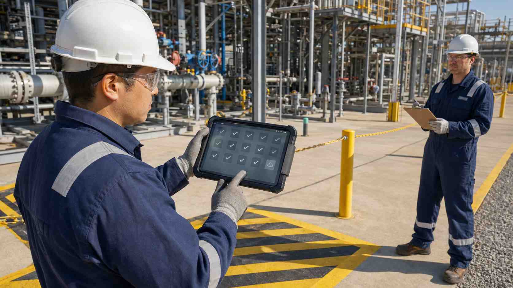 Engineers comparing Zone 1 and Zone 2 rugged tablet configurations for refinery use