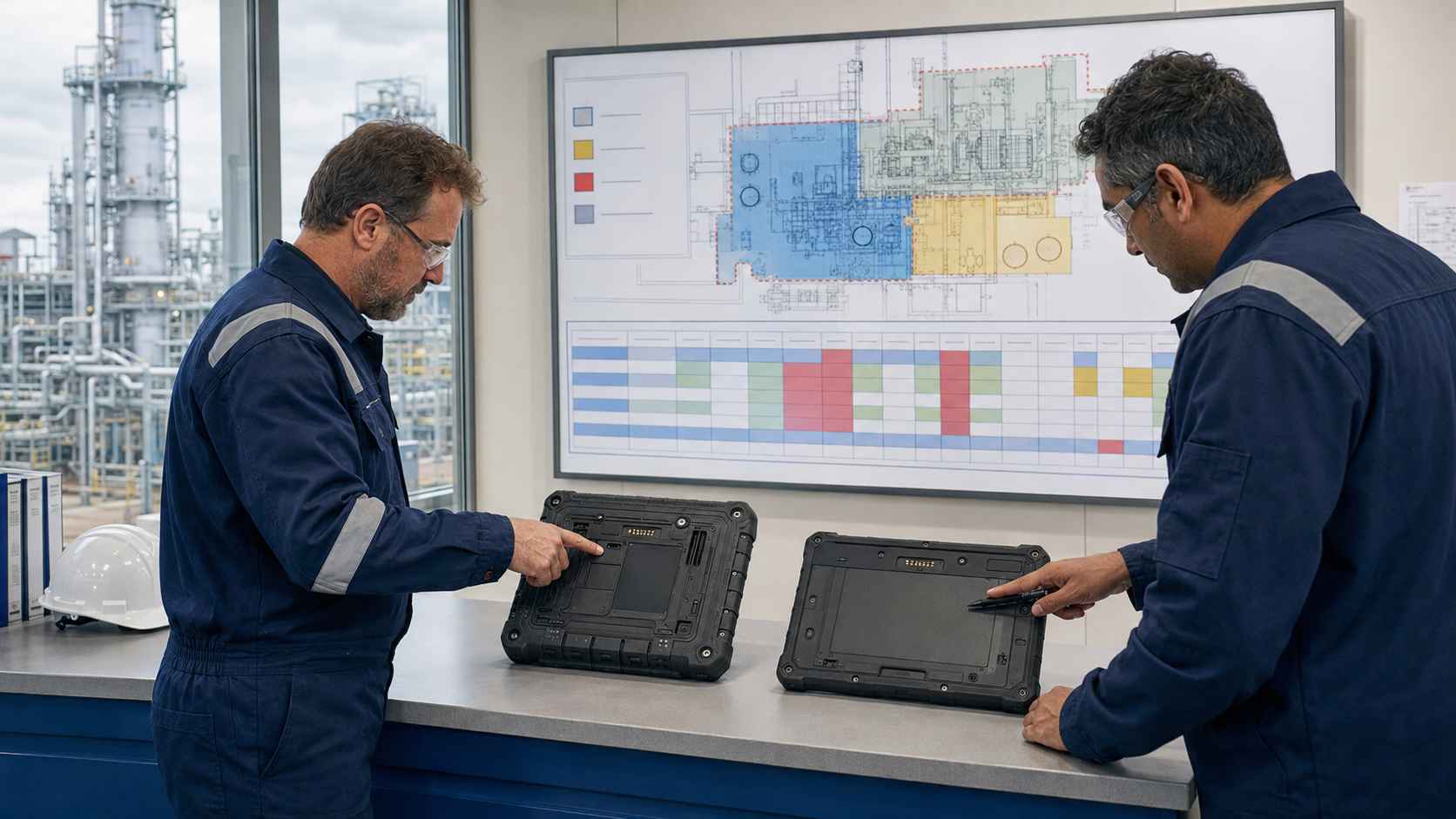 Glove and sunlight readability test for a rugged tablet in a refinery training area