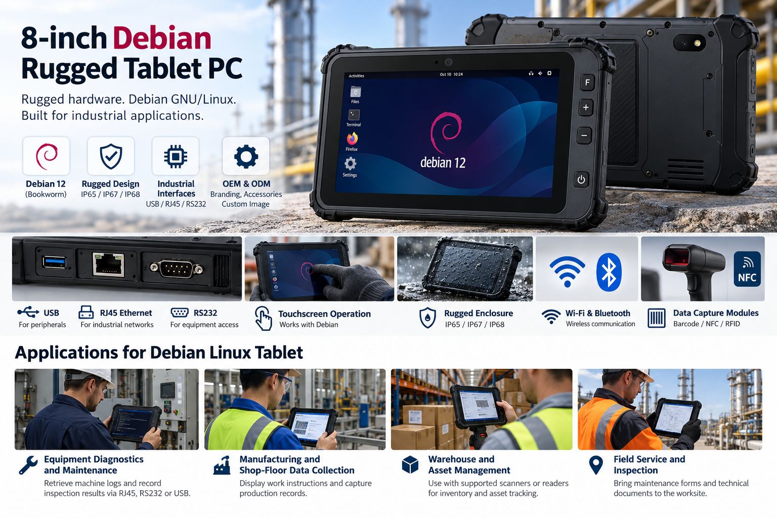 Debian Rugged Tablet for Industrial Applications