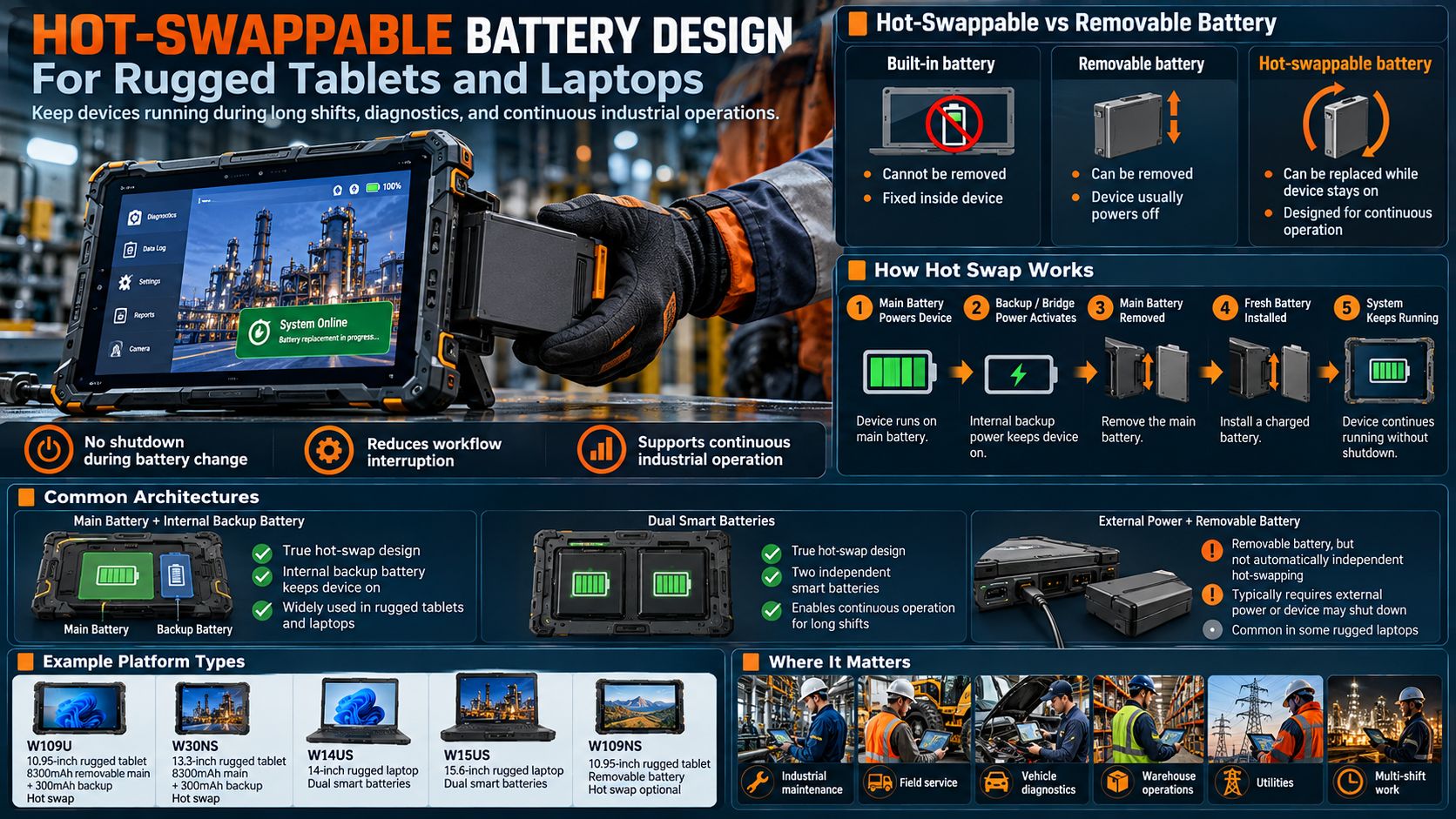 Hot-Swappable Battery Design for Rugged Tablets and Laptops
