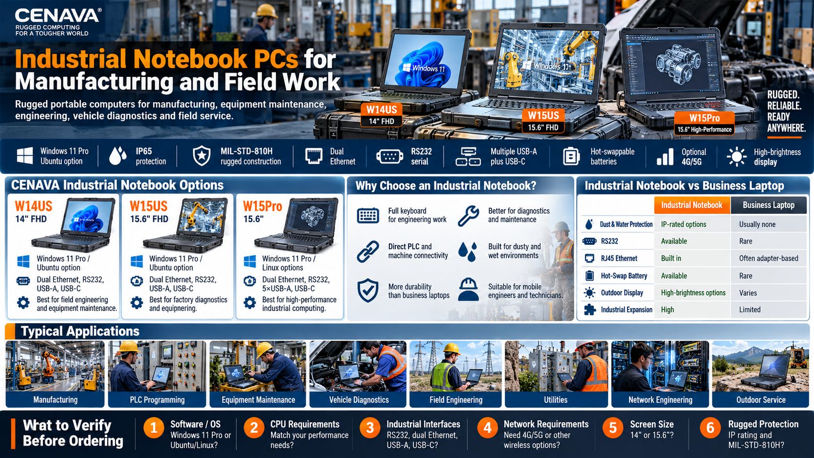 Industrial Notebook PCs for Manufacturing and Field Work