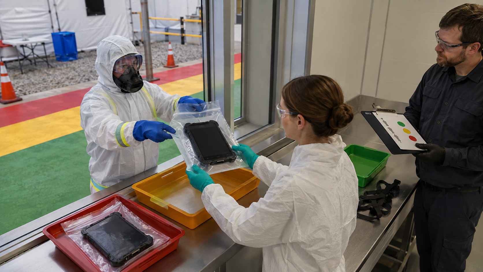 Controlled bagging and quarantine process for a rugged tablet after a HazMat exercise